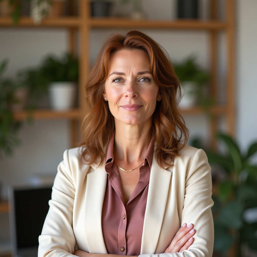 Mentora del programa de liderazgo, mujer de mediana edad en entorno de oficina